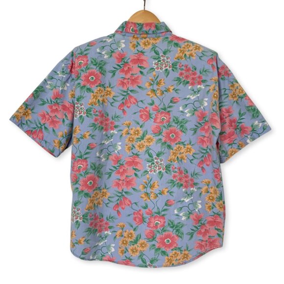 Vintage Cabin Creek Floral Collar Button Up Short Sleeve Shirt Prep Coastal Boho - Picture 2 of 15